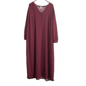 Ava and Viv Maxi Dress Size 2X Burgundy Floral Dark Romantic Peasant Boho Fall